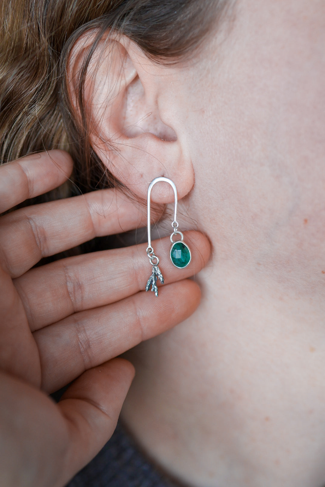Forest Balance Earrings with Emerald