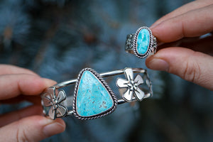 Forget Me Not Cuff Bracelet with Anhui Turquoise