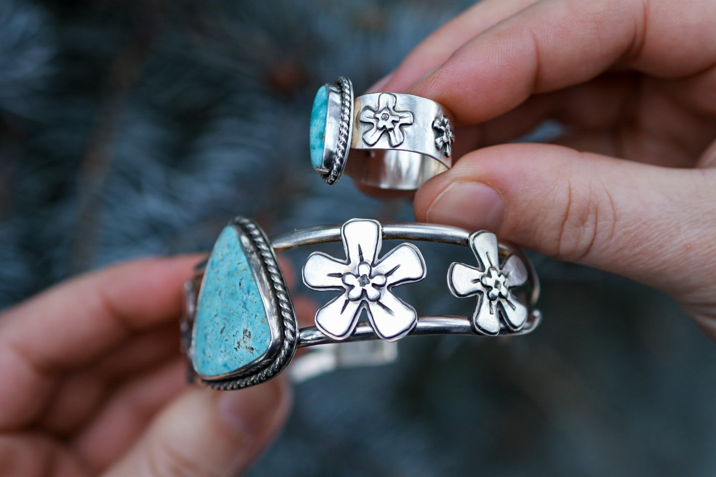 Forget Me Not Cuff Bracelet with Anhui Turquoise