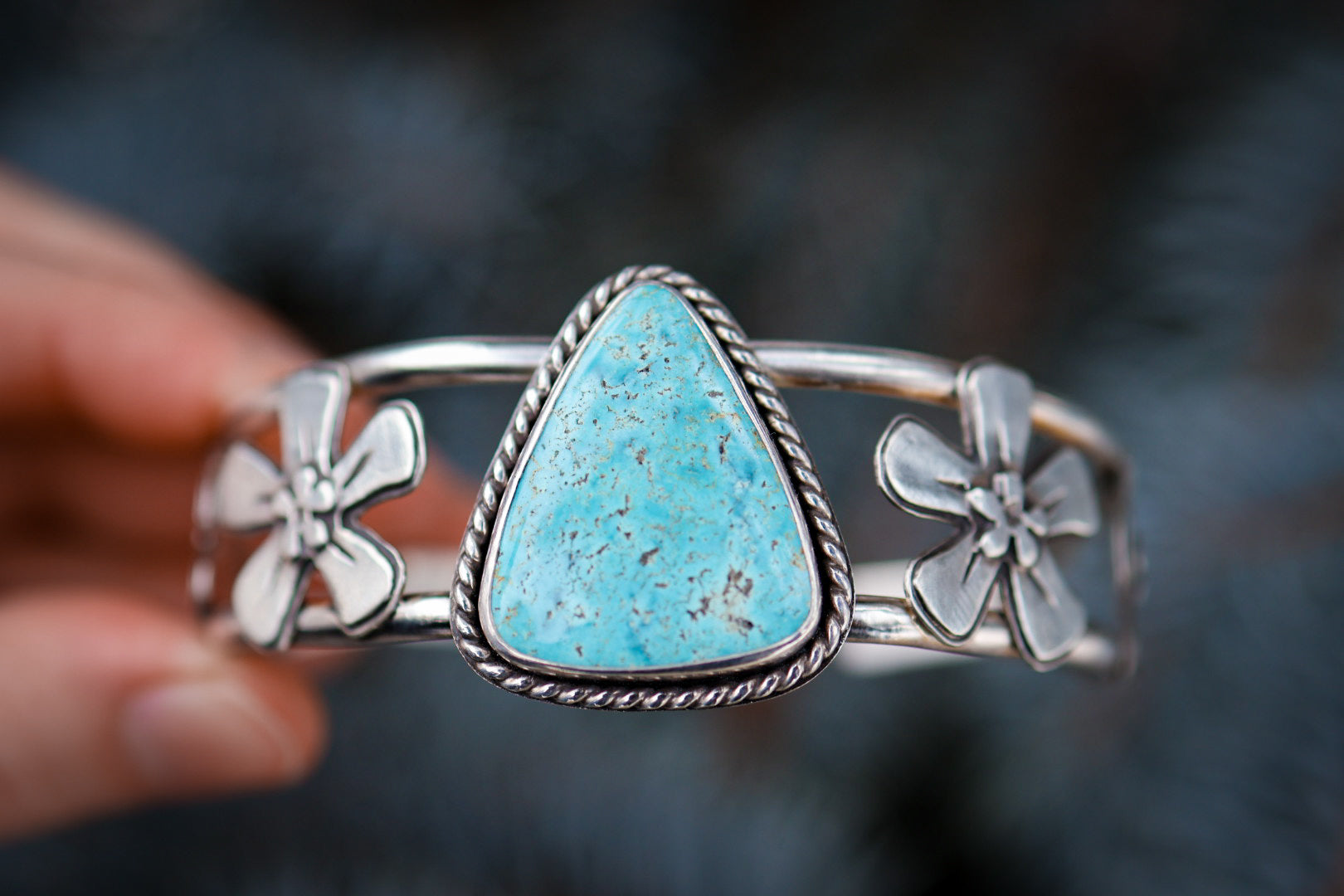 Forget Me Not Cuff Bracelet with Anhui Turquoise