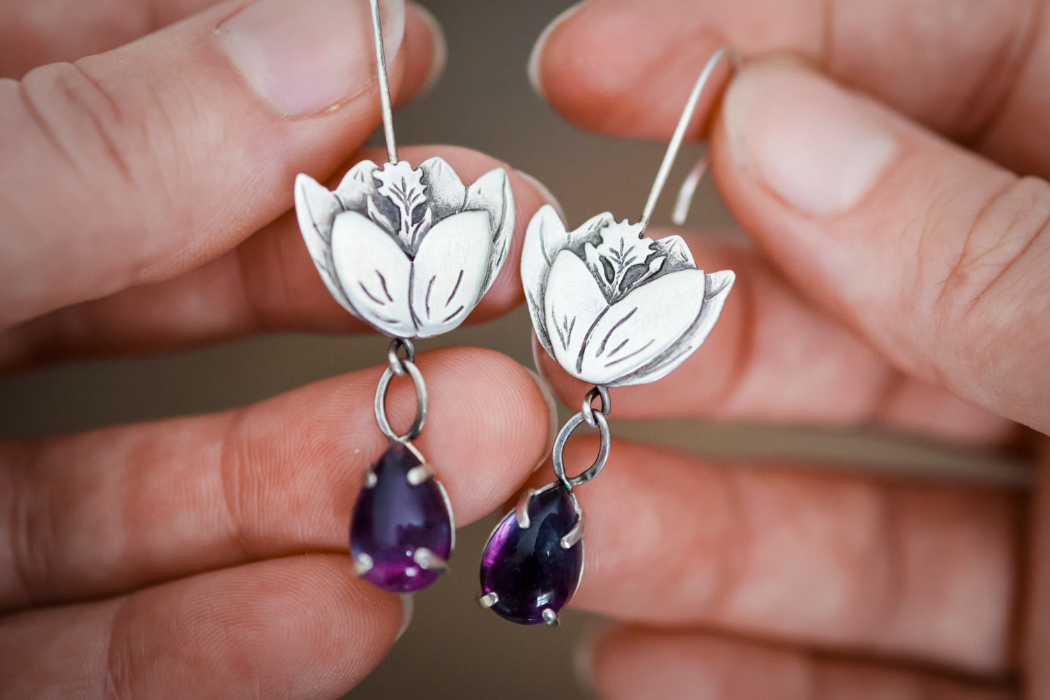 Crocus Bloom Convertible Earrings with Fluorite