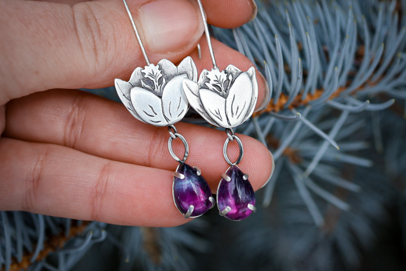 Crocus Bloom Convertible Earrings with Fluorite